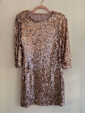 True-Vintage 80s Rose Gold Paillette Sequin  Shift Dress Medium